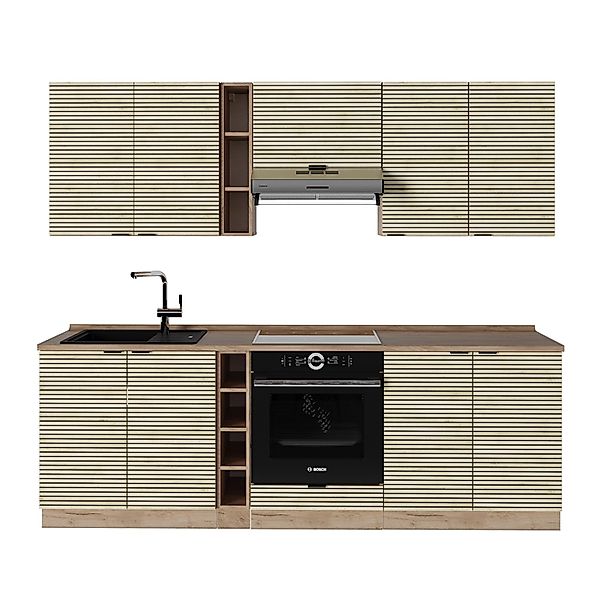 Vicco Fame-Line Küchenzeile Eiche Paneel/Goldkraft Eiche 235 cm AP Eiche oh günstig online kaufen