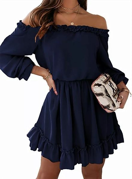 RUZU UG Sommerkleid Kleid, lässiges einfarbiges One-Shoulder-Taillenkleid ( günstig online kaufen