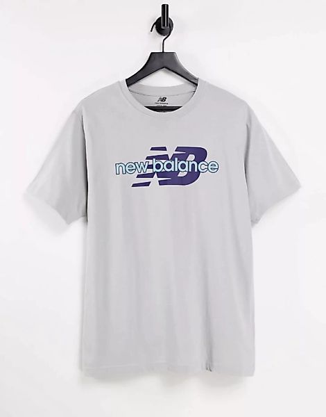 New Balance – T-Shirt in Grau und Blaugrün mit großem Logo, exklusiv bei AS günstig online kaufen