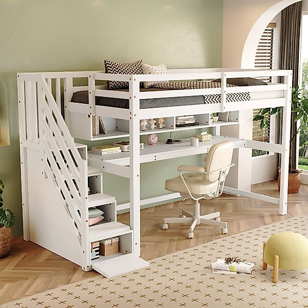 HAUSS SPOLE Hochbett 90x200cm mit Stauraumtreppe, günstig online kaufen