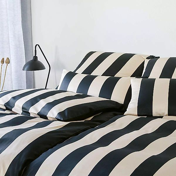 elegante Mako-Satin Bettwäsche Natural Stripe natur schwarz günstig online kaufen