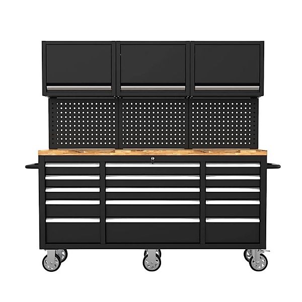 Galaflor Mobile Werkbank mit Lochwand Oberschränken und Arbeitsplatte 183 c günstig online kaufen