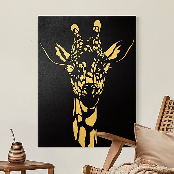 Leinwandbild Gold Safari Tiere - Portrait Giraffe Schwarz günstig online kaufen