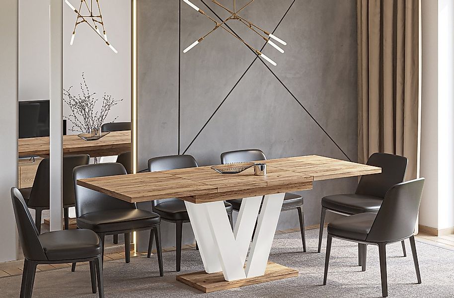 Endo-Moebel Säulen-Esstisch "Lara White" 130-210cm ausziehbar erweiterbar, günstig online kaufen