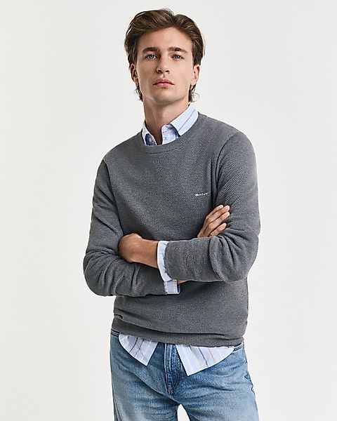 Gant Rundhalspullover COTTON PIQUE C-NECK mit Logostickerei auf der Brust günstig online kaufen
