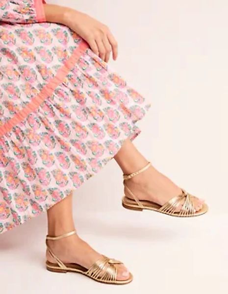 Flache Sandalen mit Twistdetail vorn Damen Boden, Gold Metallic-Leder günstig online kaufen