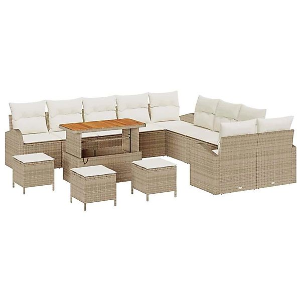 vidaXL Garten-Sofa-Set mit Kissen 14-Tlg Beige Poly Rattan 3362461 günstig online kaufen