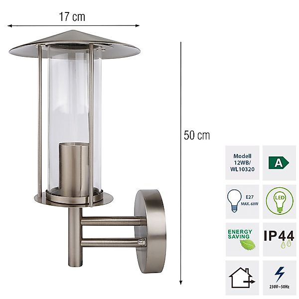 Grafner Außen-Wandleuchte Wandlampe Edelstahl 12WB Wandleuchte günstig online kaufen