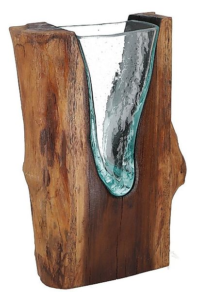 Guru-Shop Dekovase Vase aus Recycelingglas, Glasvase Teakhoklz - M13 günstig online kaufen