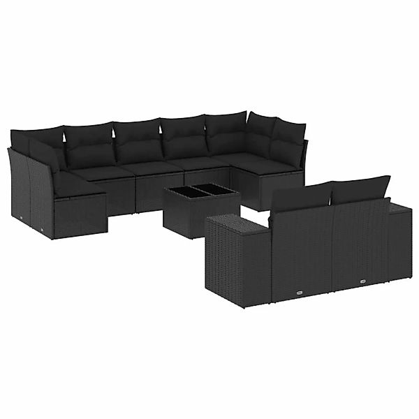 vidaXL 10-tlg Garten-Sofagarnitur mit Kissen Schwarz Poly Rattan Modell 79 günstig online kaufen