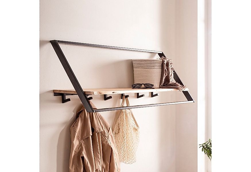 FINEBUY Wandgarderobe Akazie Massivholz 100cm Garderobe Industrial Design ( günstig online kaufen