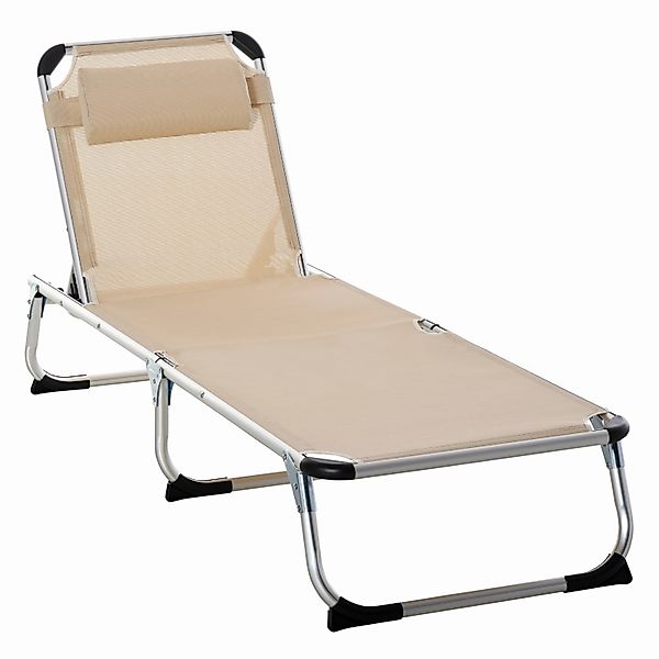 Outsunny Gartenliege mit Kopfkissen Ergonomisch Beige günstig online kaufen