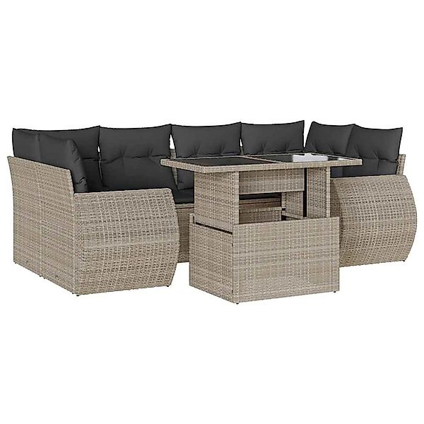 vidaXL 7-Tlg Garten-Sofagarnitur mit Kissen Hellgrau Poly Rattan 3268392 günstig online kaufen