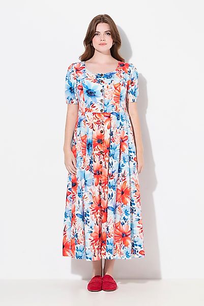 Ulla Popken Dirndl Maxikleid Smokeinsätze Rundhals günstig online kaufen