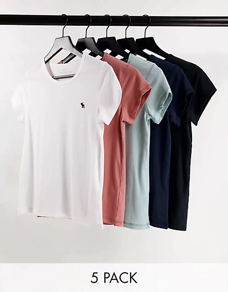 Abercrombie & Fitch – 5er-Pack mehrfarbige T-Shirts mit Logo günstig online kaufen