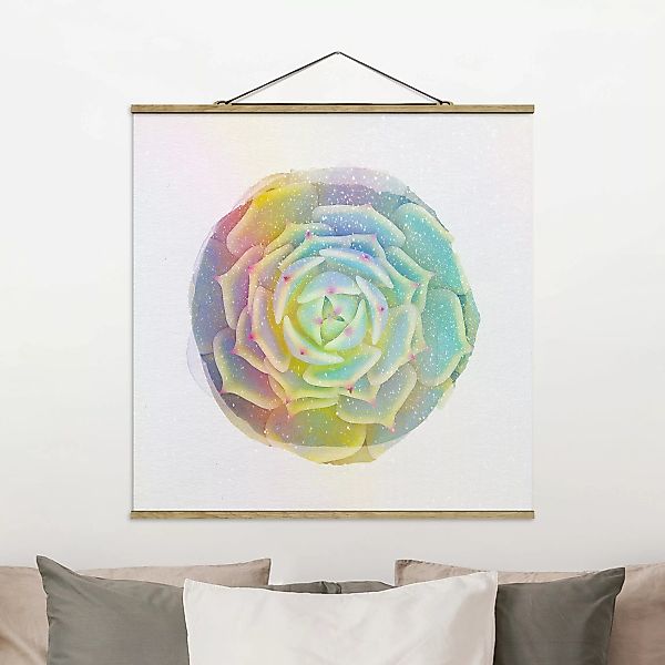 Stoffbild Blumen mit Posterleisten - Quadrat Wasserfarben - Sukkulente - Ec günstig online kaufen