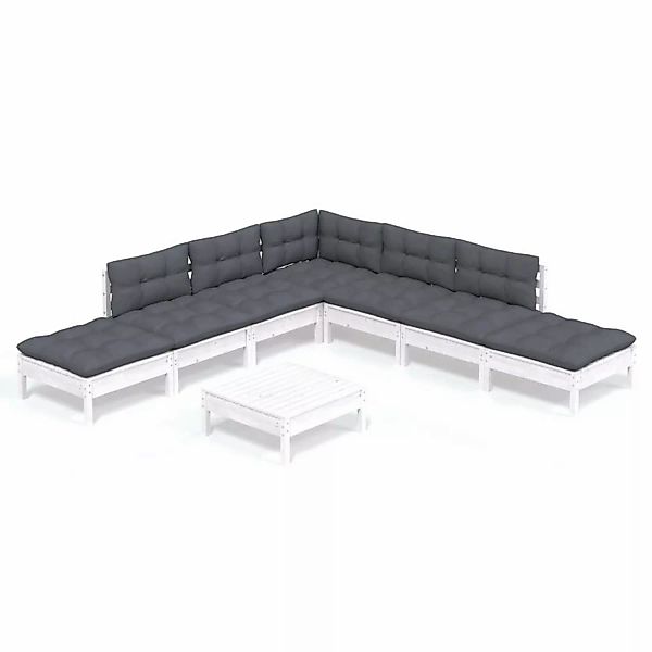 vidaXL 8-tlg Garten-Lounge-Set mit Kissen Weiß Kiefernholz Modell 1 günstig online kaufen