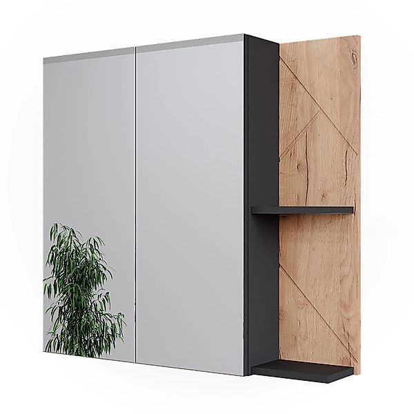 Vicco Badspiegelschrank Irma Anthrazit/Goldkraft Eiche 80 x 75 cm günstig online kaufen