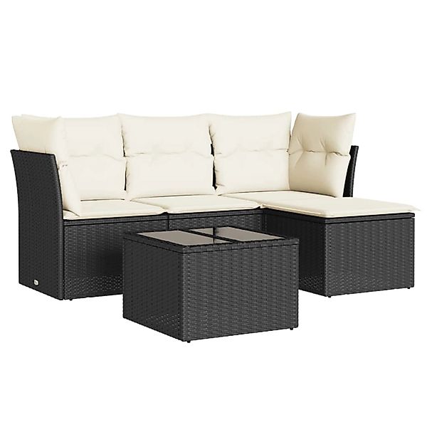 vidaXL 5-Tlg Garten-Sofagarnitur mit Kissen Schwarz Poly Rattan 3249385 günstig online kaufen