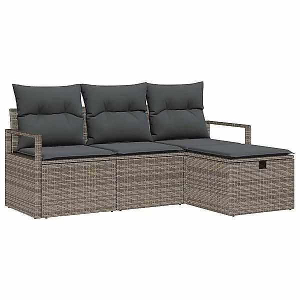 vidaXL Garten-Sofa-Set mit Kissen mit Speicher 4-Tlg Grau Poly Rattan 33604 günstig online kaufen