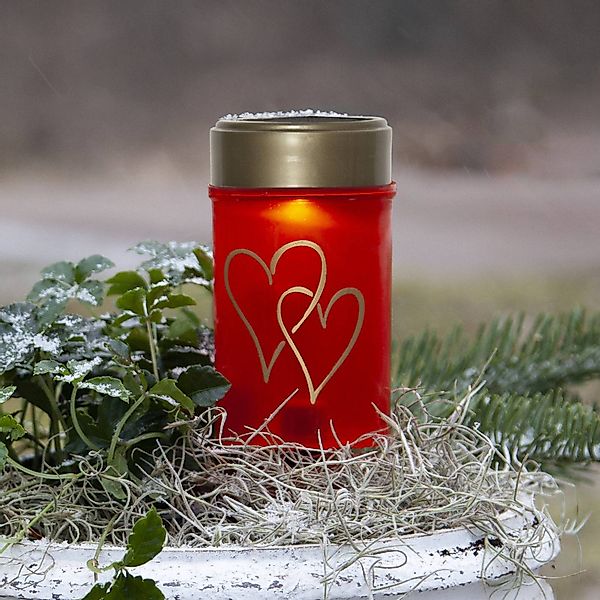STAR TRADING Grabkerze Hearty (1-tlg), rot Solar 1 warmweiße LED Lichtsenso günstig online kaufen