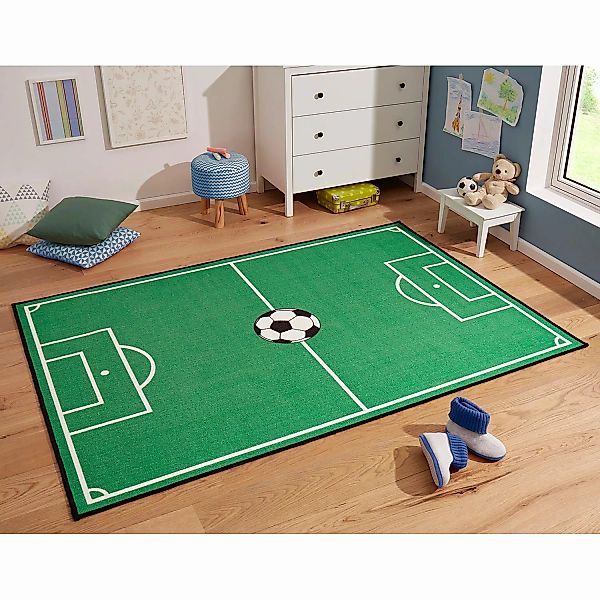 home24 Zala Living Kinderteppich Fußballfeld Grün Kunstfaser 160x0.8x240 cm günstig online kaufen
