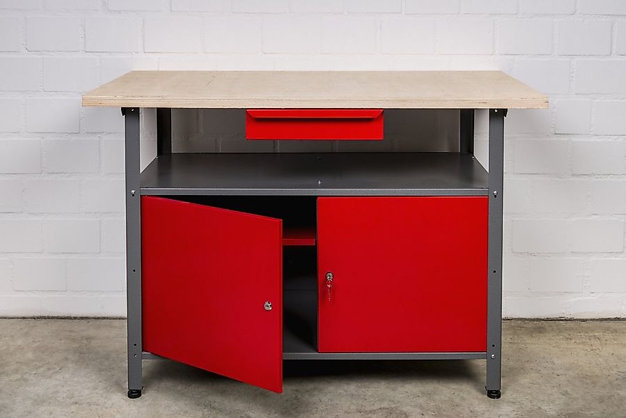 Kreher Werkbank XL Werkbank aus Metall mit 2 Tür in Rot günstig online kaufen