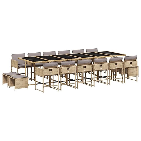 vidaXL 17-Tlg Garten-Essgruppe mit Kissen Beigemischung Poly Rattan 3211368 günstig online kaufen