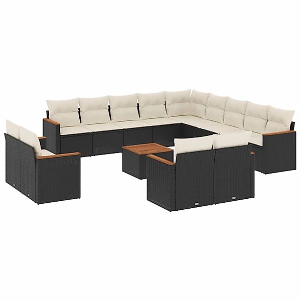 vidaXL 14-Tlg Garten-Sofagarnitur mit Kissen Schwarz Poly Rattan 3258934 günstig online kaufen