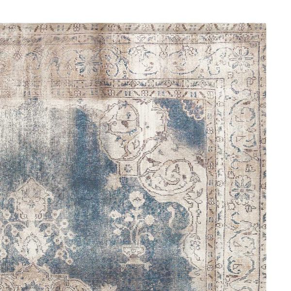 Vintage Design Teppich in Blau und Creme Weiß orientalisch gemustert günstig online kaufen