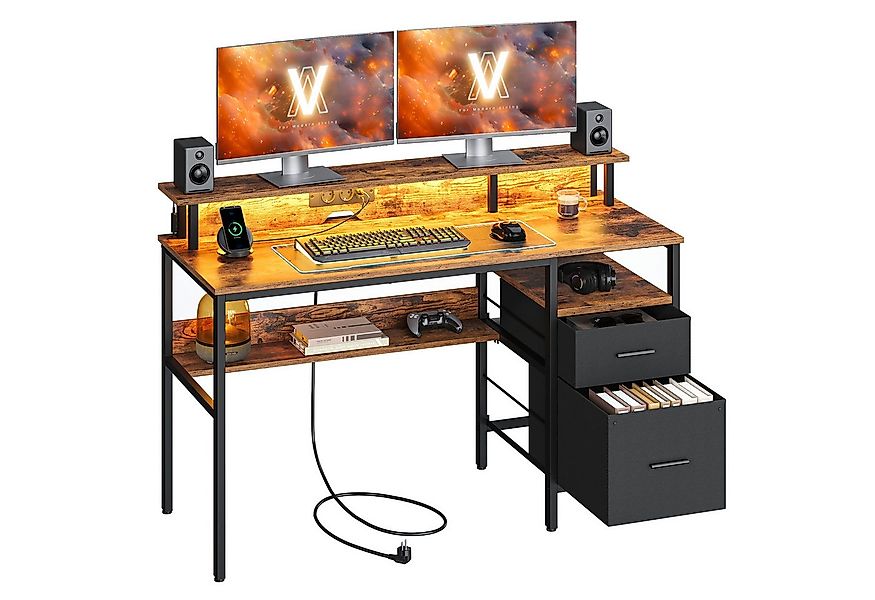 VASAGLE Schreibtisch Computertisch, mit LED-Beleuchtung, eingebaute Steckdo günstig online kaufen