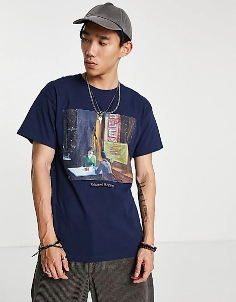 Vintage Supply – T-Shirt in Blau mit Edward Hopper-Print günstig online kaufen