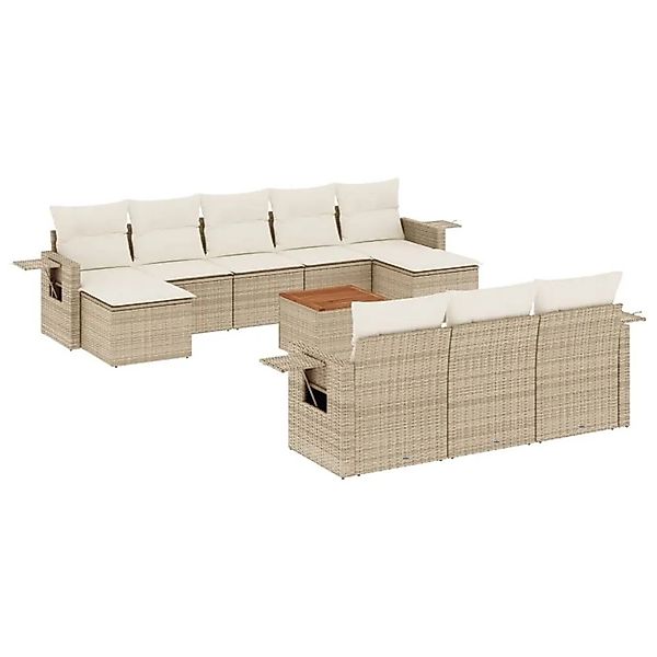 vidaXL 11-Tlg Garten-Sofagarnitur mit Kissen Beige Poly Rattan 3224784 günstig online kaufen