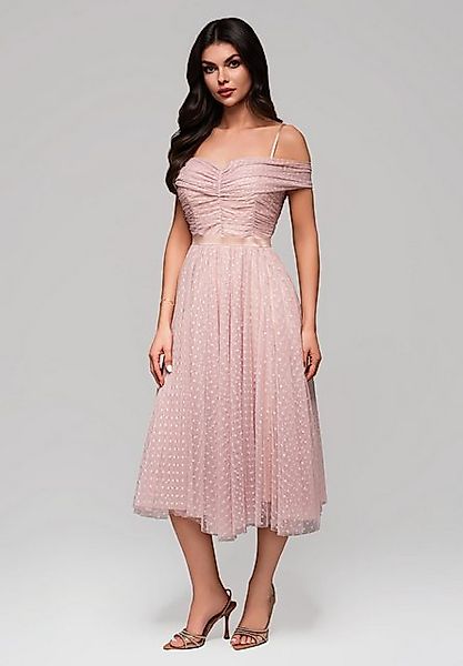 OMBRE Abendkleid Romantisches Off-Shoulder-Midikleid mit Tupfenmuster günstig online kaufen