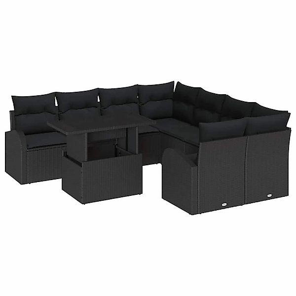 vidaXL Garten-Sofa-Set mit Kissen 9-Tlg Schwarz Poly Rattan 3348619 günstig online kaufen
