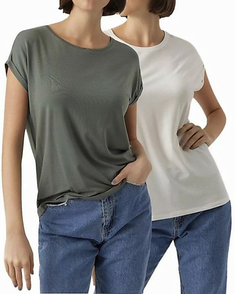 Vero Moda T-Shirt Stilvolles Basic Shirt mit Rundhalsausschnitt (2er-Pack) günstig online kaufen