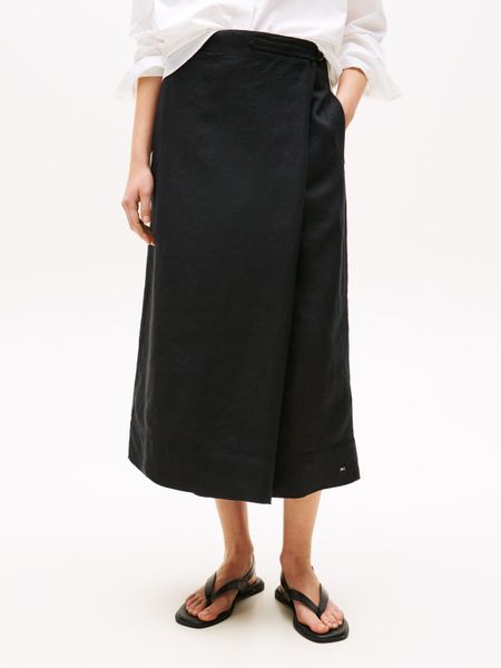 Tommy Hilfiger Wickelrock "ESS LINEN KNEE WRAP SKIRT" mit Leinen günstig online kaufen