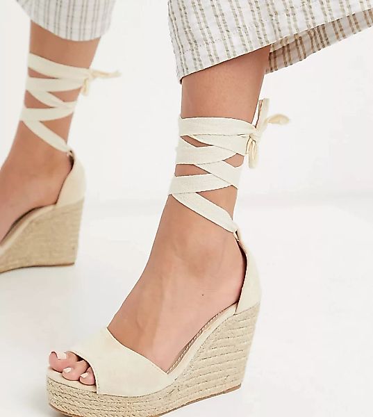 Glamorous Wide Fit – Espadrille-Sandalen mit Keilabsatz in Natur-Neutral günstig online kaufen