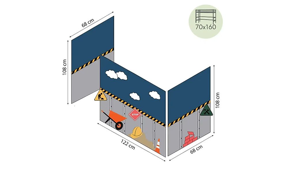 Hoppekids Vorhang Mittelhochbett 70x160  Construction ¦ mehrfarbig ¦ Maße ( günstig online kaufen