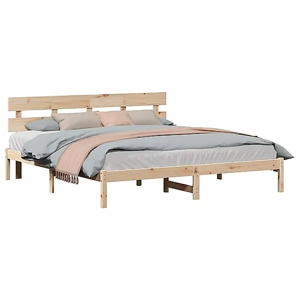 vidaXL Bettgestell mit Kopfteil Braun 200 x 200 cm Massivholz Kiefer 872149 günstig online kaufen