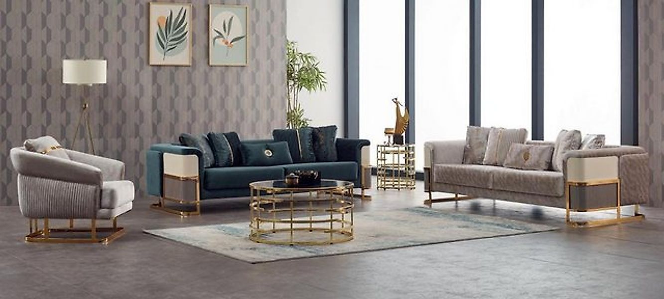 Xlmoebel Sofa Sofa-Set Polstermöbel Dreisitzer Sessel Beige Stoffsofa Couch günstig online kaufen
