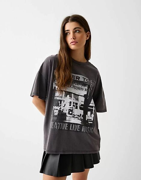 Bershka T-Shirt Mit Print Damen Xs Grau günstig online kaufen