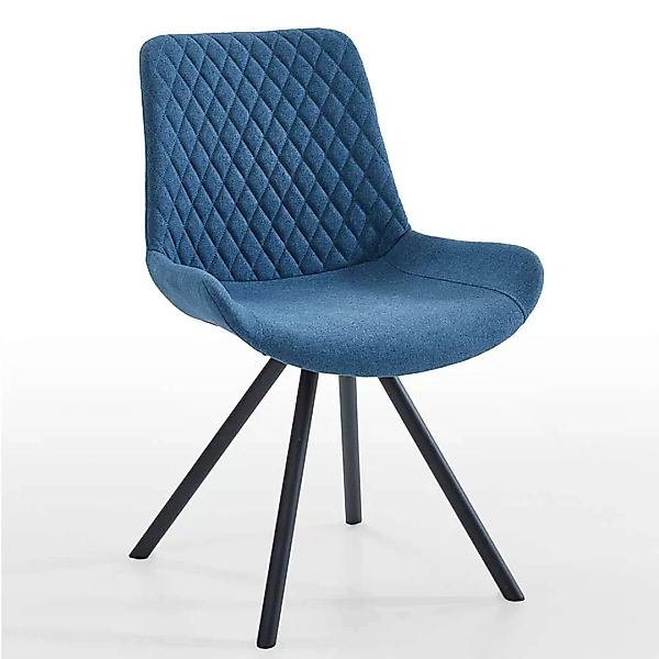 Gepolsterte Esstisch Stühle in Blau Stoff Gestell aus Metall (2er Set) günstig online kaufen