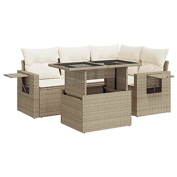 vidaXL 5-Tlg Garten-Sofagarnitur mit Kissen Beige Poly Rattan 3326469 günstig online kaufen