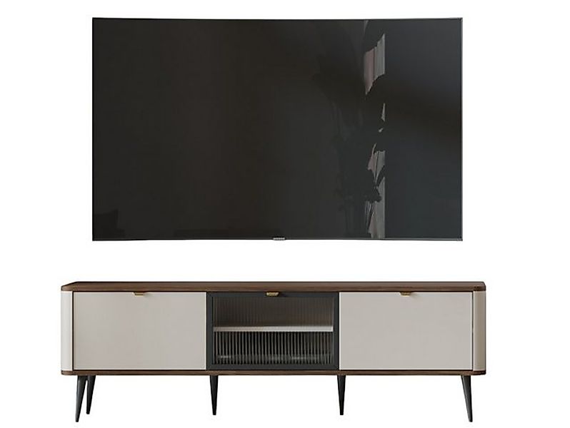 Compleo TV-Schrank mit Glastüren LILIA, Japandi design, dreitürig, Fernsehm günstig online kaufen