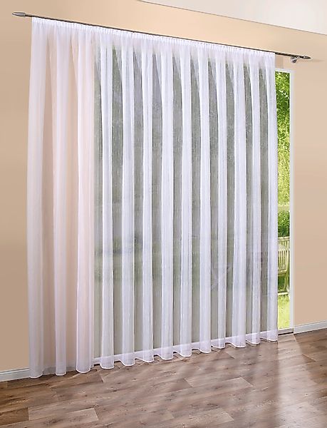 DecoHome24 Gardine Voile Streifen Weiß, Kräuselband günstig online kaufen