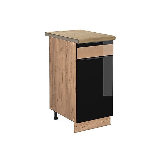 Vicco Küchenunterschrank Fame-Line Schwarz Eiche hochglanz/Goldkraft Eiche günstig online kaufen