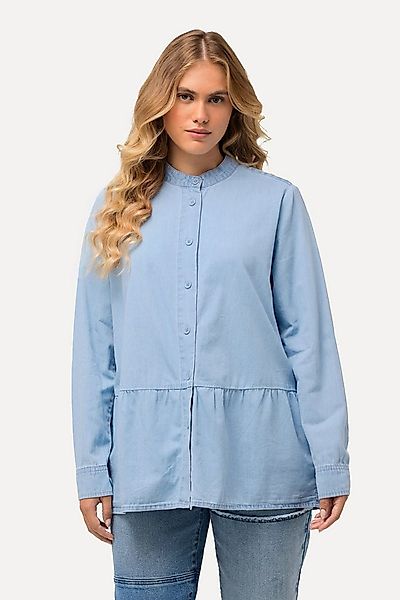 Ulla Popken Tunika Jeansbluse Volantsaum A-Linie Stehkragen Langarm günstig online kaufen