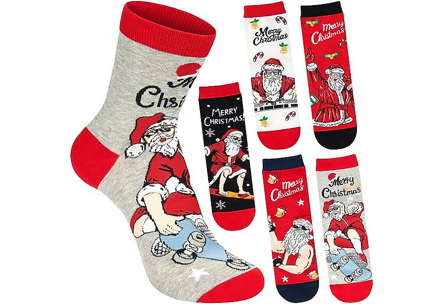 BRUBAKER Socken Herren Weihnachtssocken - Cool Santa (Bunte Baumwollsocken günstig online kaufen