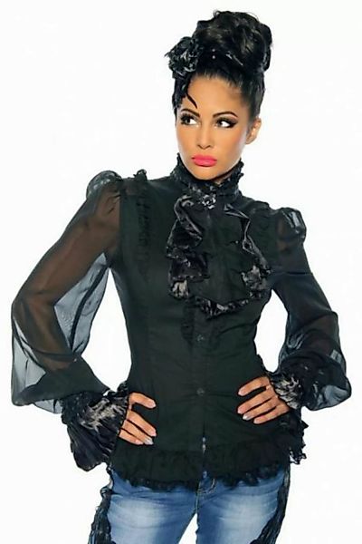 Atixo Blusentop Steampunk Bluse mit Jabot schwarz sexy XL günstig online kaufen